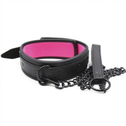 FUKR Collier + Laisse Noir - Rose